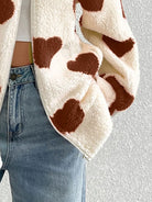 Heart Zip Up Drop Shoulder Furry Jacket danirou