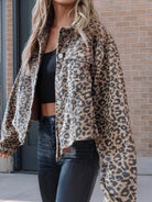 Asymmetrical Hem Collared Neck Leopard Jacket danirou