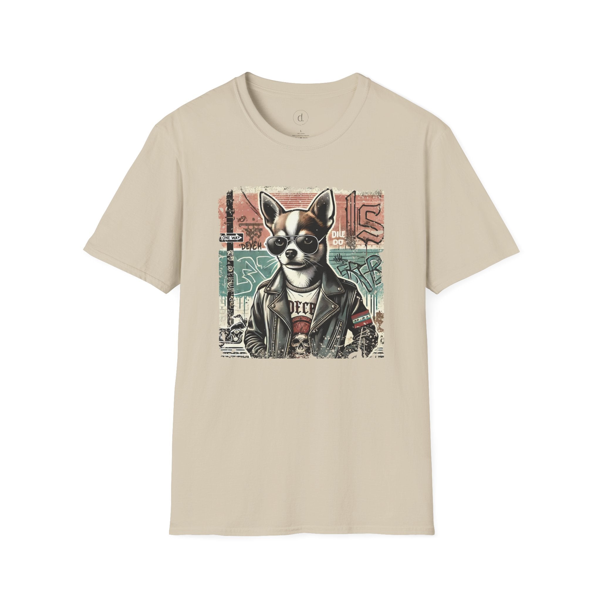 Rebel Chihuahua Softstyle T-Shirt Sand / S - danirou