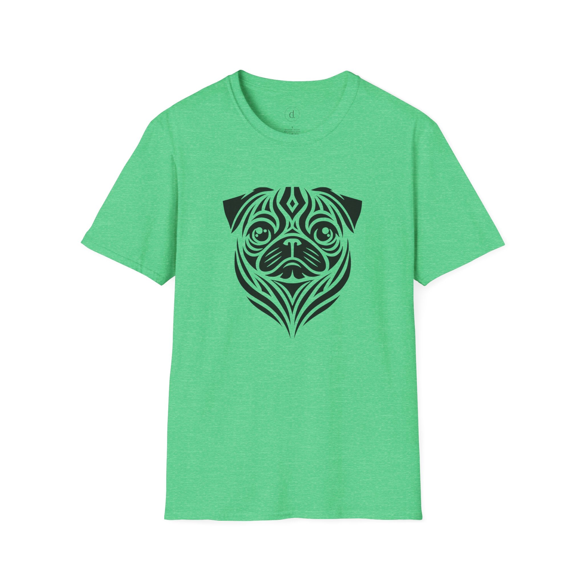 Tribal Style Pug Softstyle T-Shirt Heather Irish Green / S - danirou