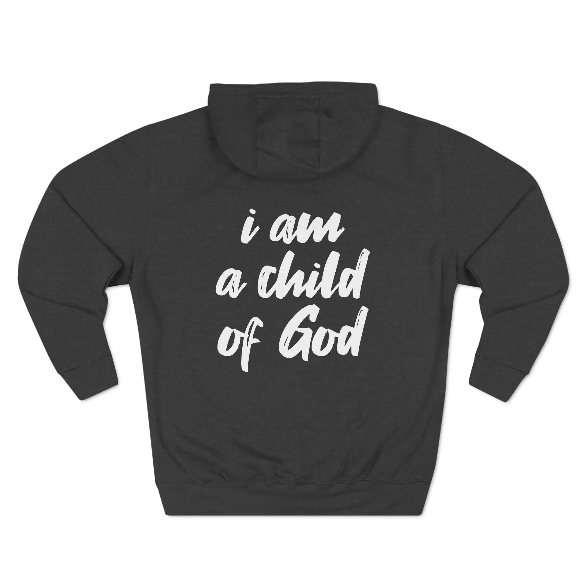 I am a Child of God Three-Panel Fleece Hoodie S / Charcoal Heather - danirou