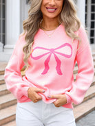 Angel Wings Bow Graphic Round Neck Long Sleeve Sweater danirou