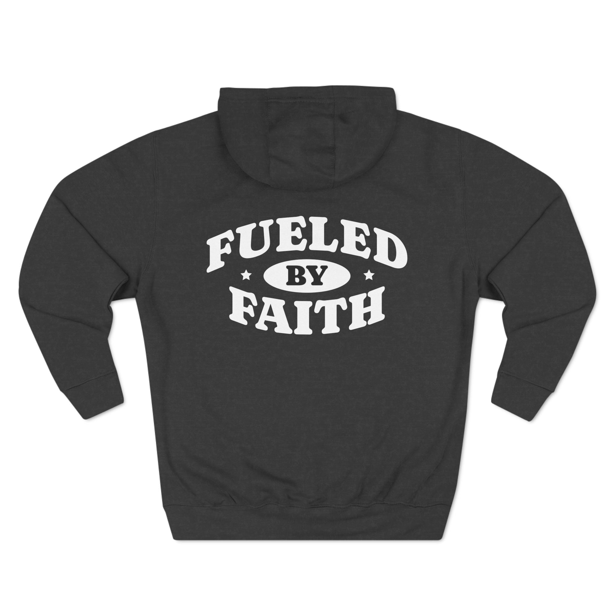 Fueled By Faith Three-Panel Fleece Hoodie S / Charcoal Heather - danirou