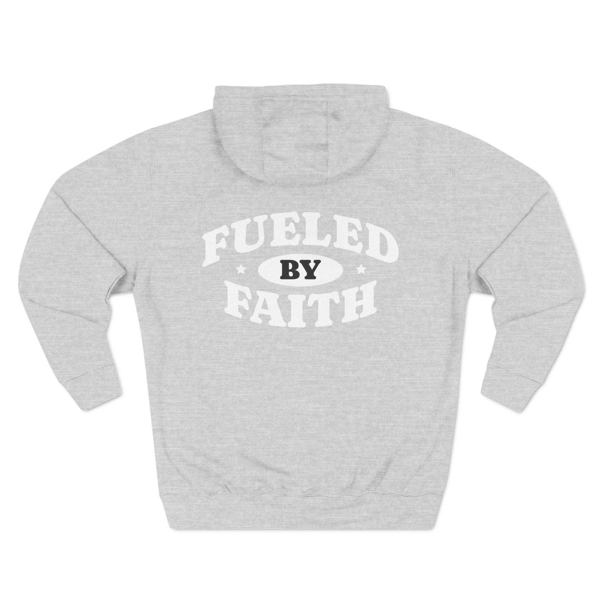 Fueled By Faith Three-Panel Fleece Hoodie S / Heather Grey - danirou