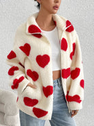 Heart Zip Up Drop Shoulder Furry Jacket danirou