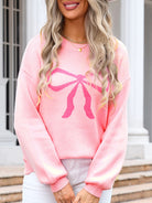 Angel Wings Bow Graphic Round Neck Long Sleeve Sweater danirou