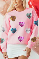 Valentine’s Day Sequin Heart Round Neck Long Sleeve Sweatshirt danirou