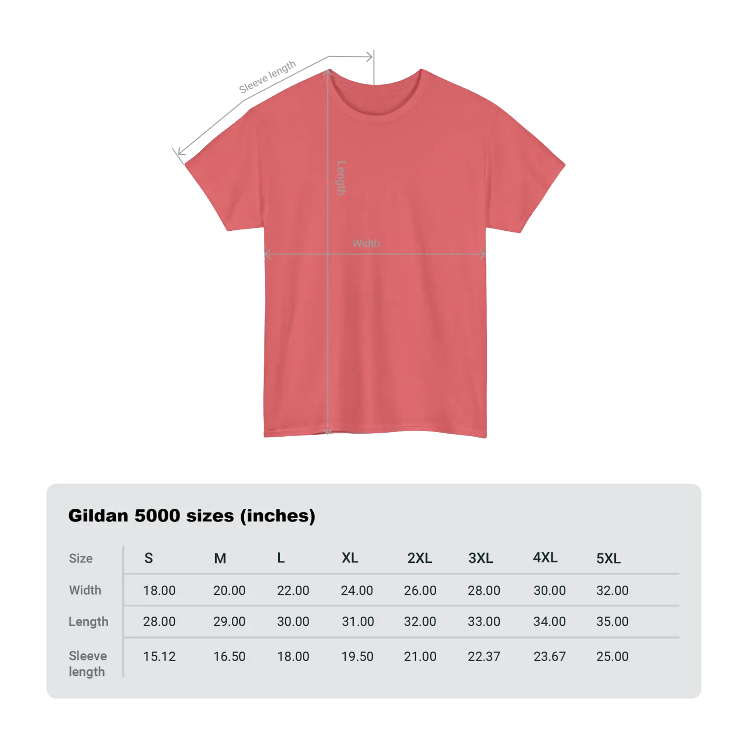 Gildan 5000 Tee Size Guide