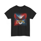 Black t-shirt with an eagle graphic design on a white background