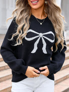 Angel Wings Bow Graphic Round Neck Long Sleeve Sweater danirou