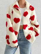 Heart Zip Up Drop Shoulder Furry Jacket danirou