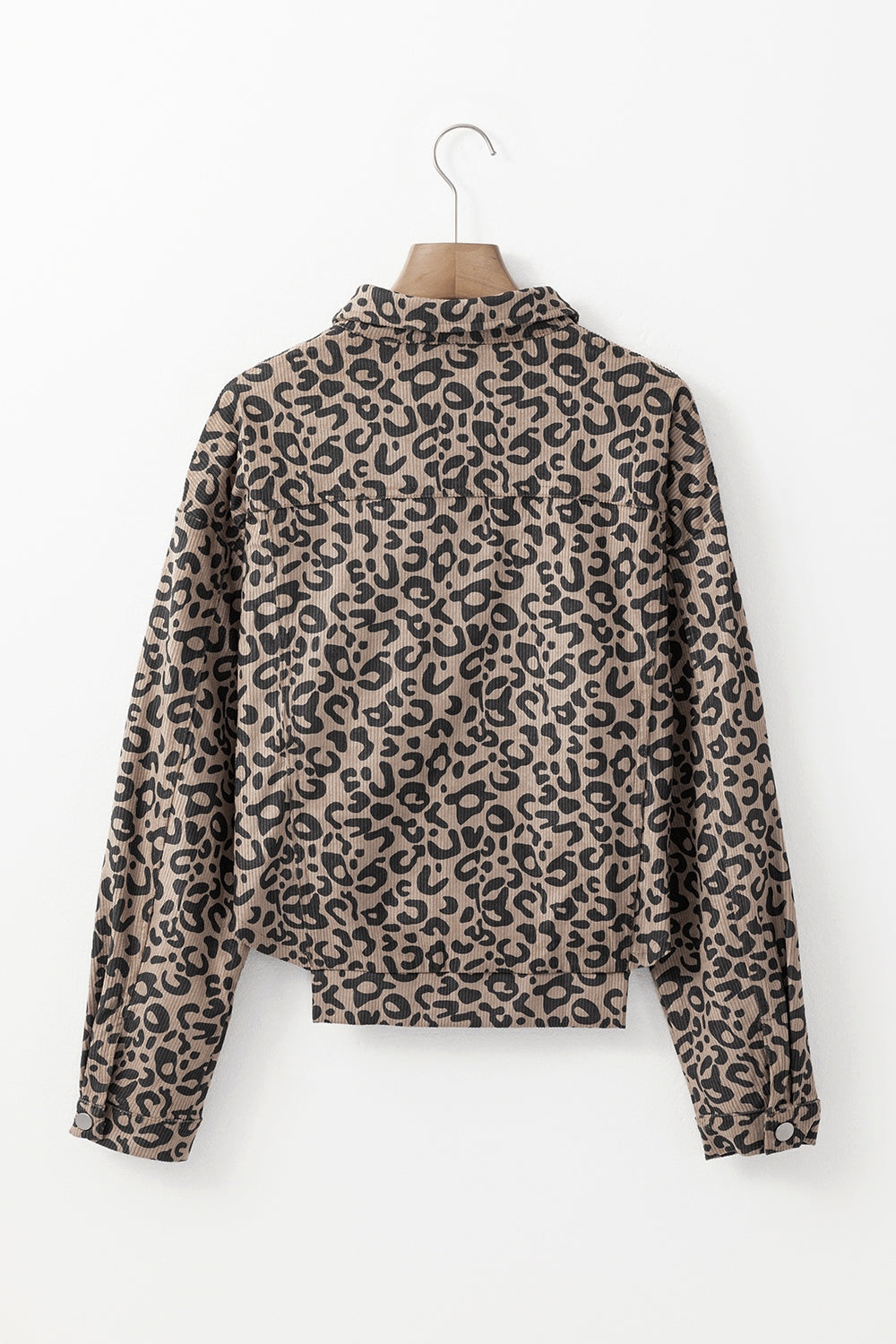 Asymmetrical Hem Collared Neck Leopard Jacket danirou