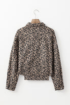 Asymmetrical Hem Collared Neck Leopard Jacket danirou