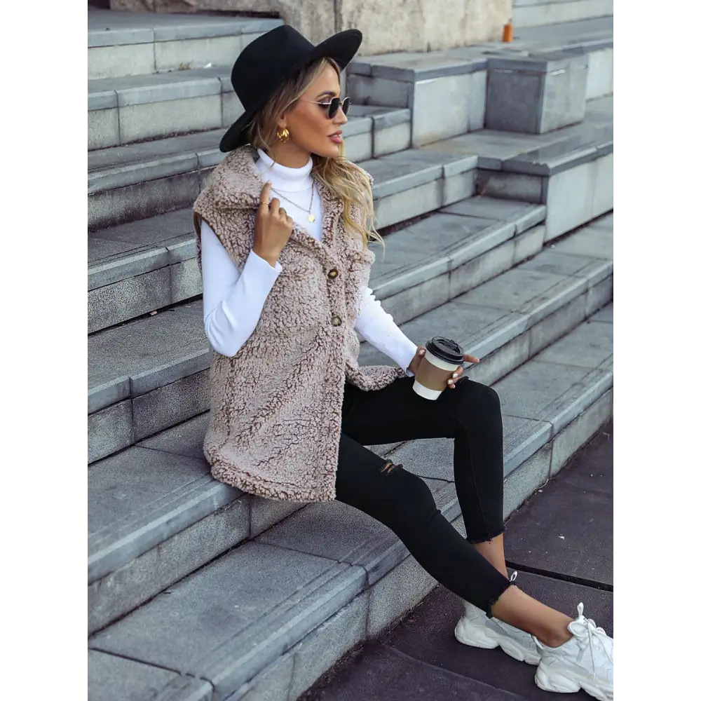 Full Size Button Down Collared Neck Vest