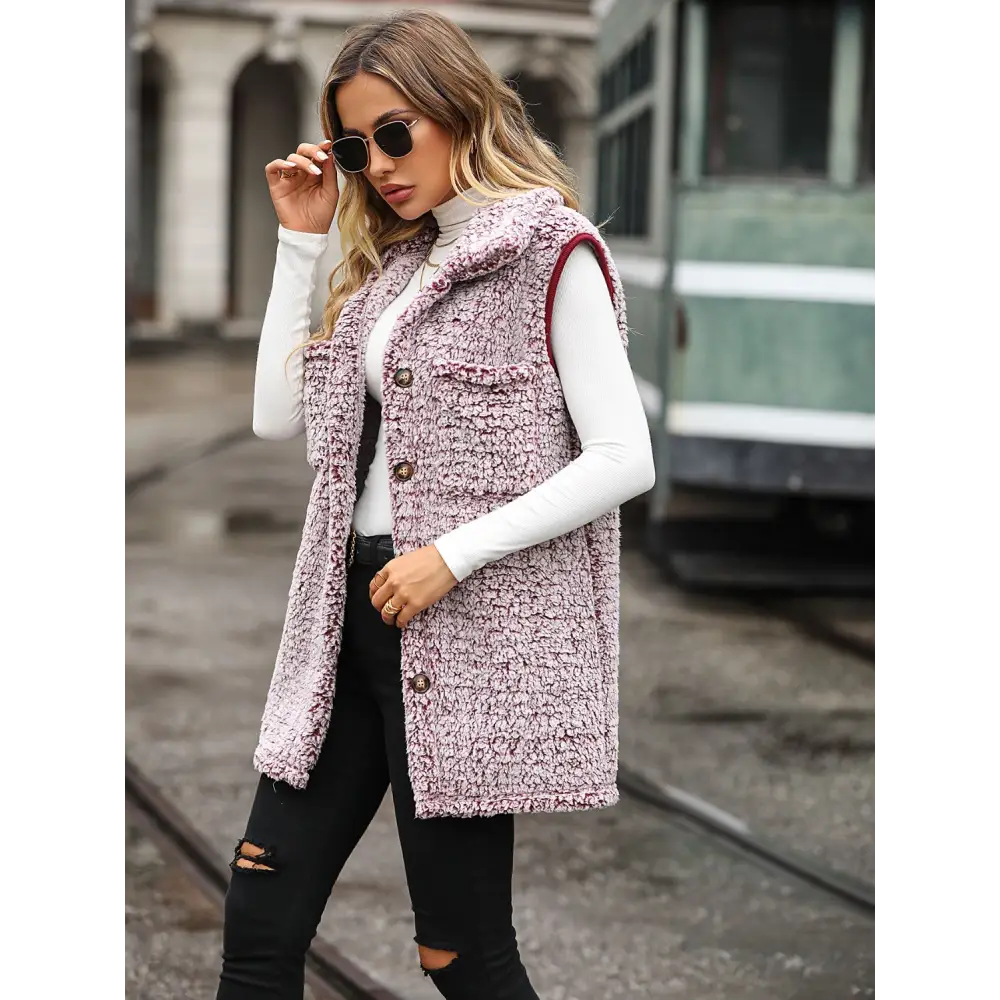 Full Size Button Down Collared Neck Vest