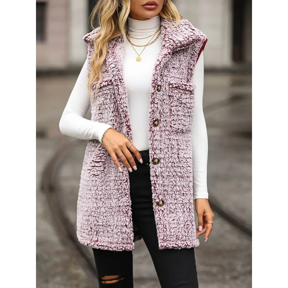 Full Size Button Down Collared Neck Vest - Dusty Pink / S