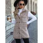 Full Size Button Down Collared Neck Vest - Mocha / S
