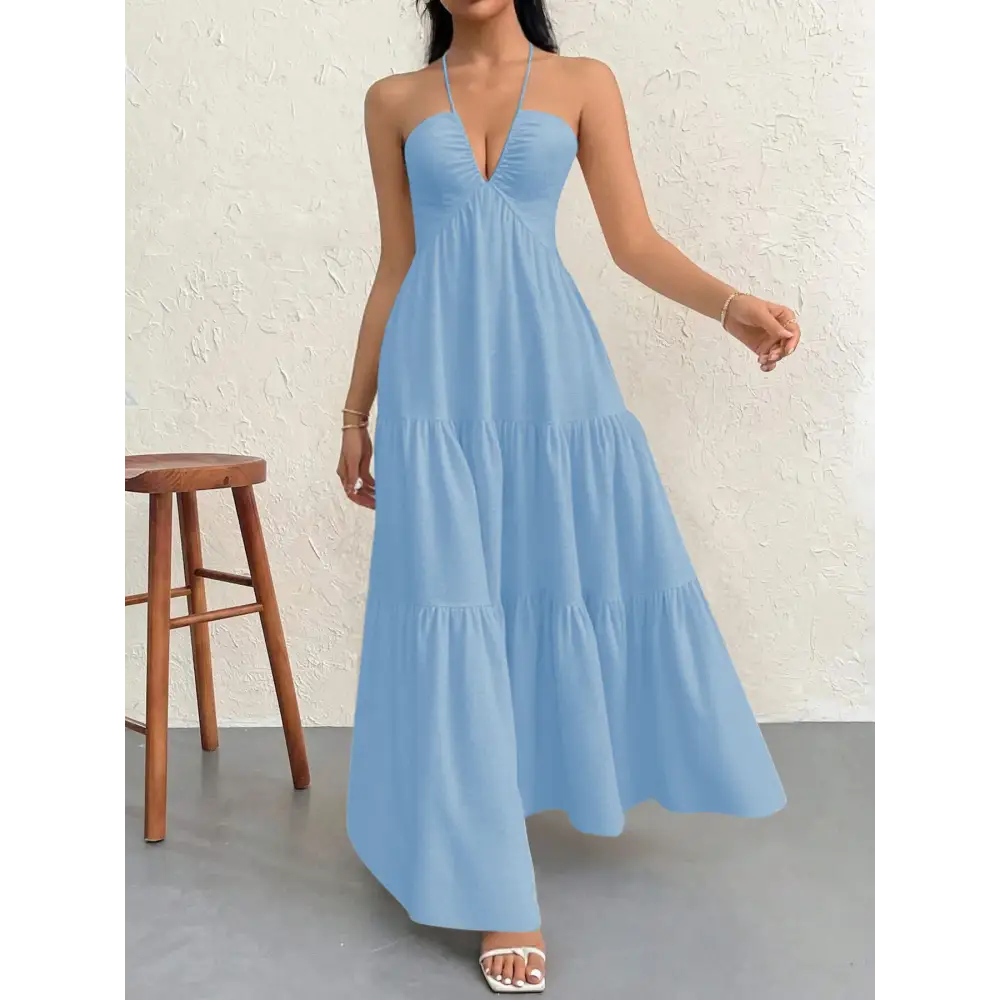Halter Neck Tiered Maxi Dress - danirou Halter Neck Tiered Maxi Dress - danirou