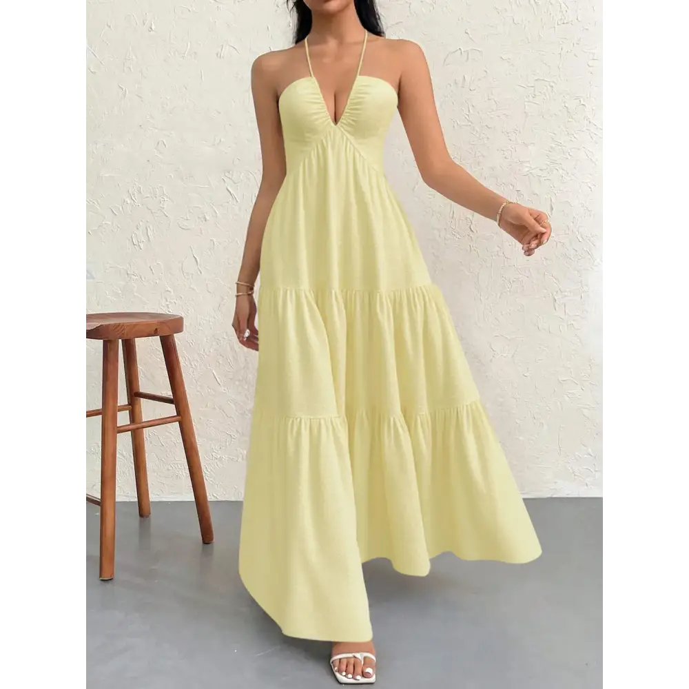 Halter Neck Tiered Maxi Dress - danirou Halter Neck Tiered Maxi Dress - danirou