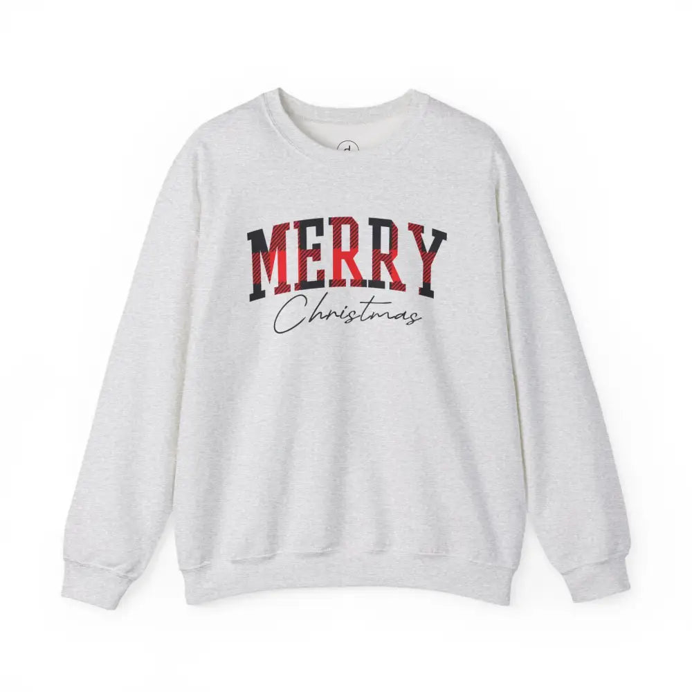 Merry Christmas Plaid Crewneck Sweatshirt - S / Ash - Sweatshirt