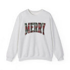 Plaid Varsity Merry Christmas Sweatshirt - Ash / S - Sweatshirt