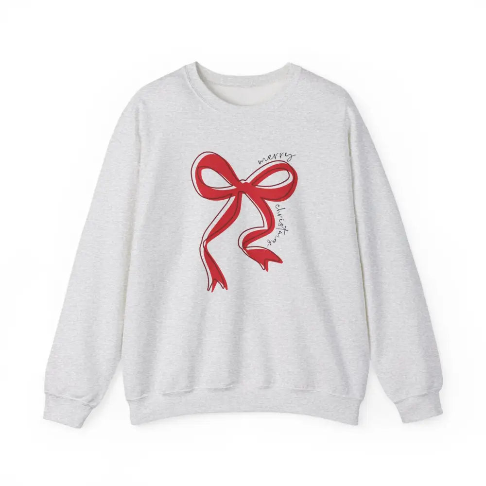 Red Bow Merry Christmas Sweatshirt - Ash / S - Sweatshirt