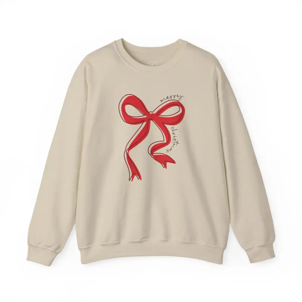 Red Bow Merry Christmas Sweatshirt - Sand / S - Sweatshirt