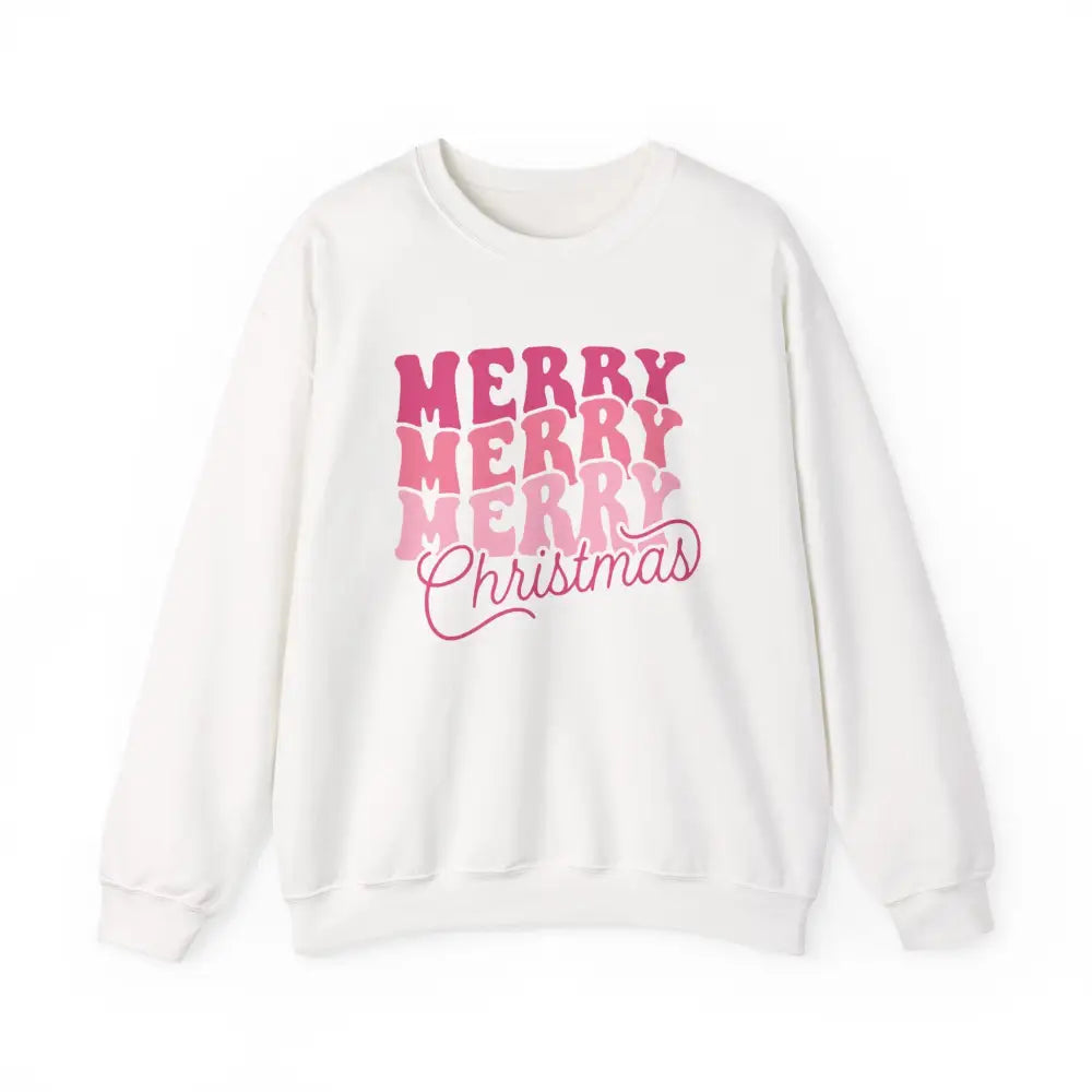 Retro Pink Merry Christmas Sweatshirt - White / S - Sweatshirt