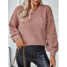 Round Neck Drop Shoulder Sweater - Clothing Tops