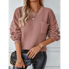 Round Neck Drop Shoulder Sweater - Clothing Tops