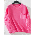 Round Neck Drop Shoulder Sweater - Hot Pink / S - Clothing Tops