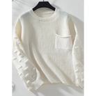 Round Neck Drop Shoulder Sweater - Ivory / S - Clothing Tops